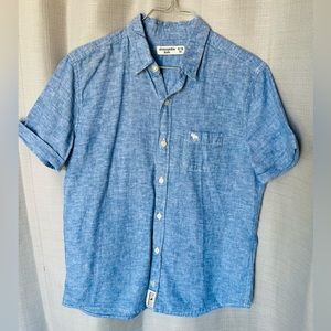Abercrombie Blue Linen-look Cotton Logo Shirt